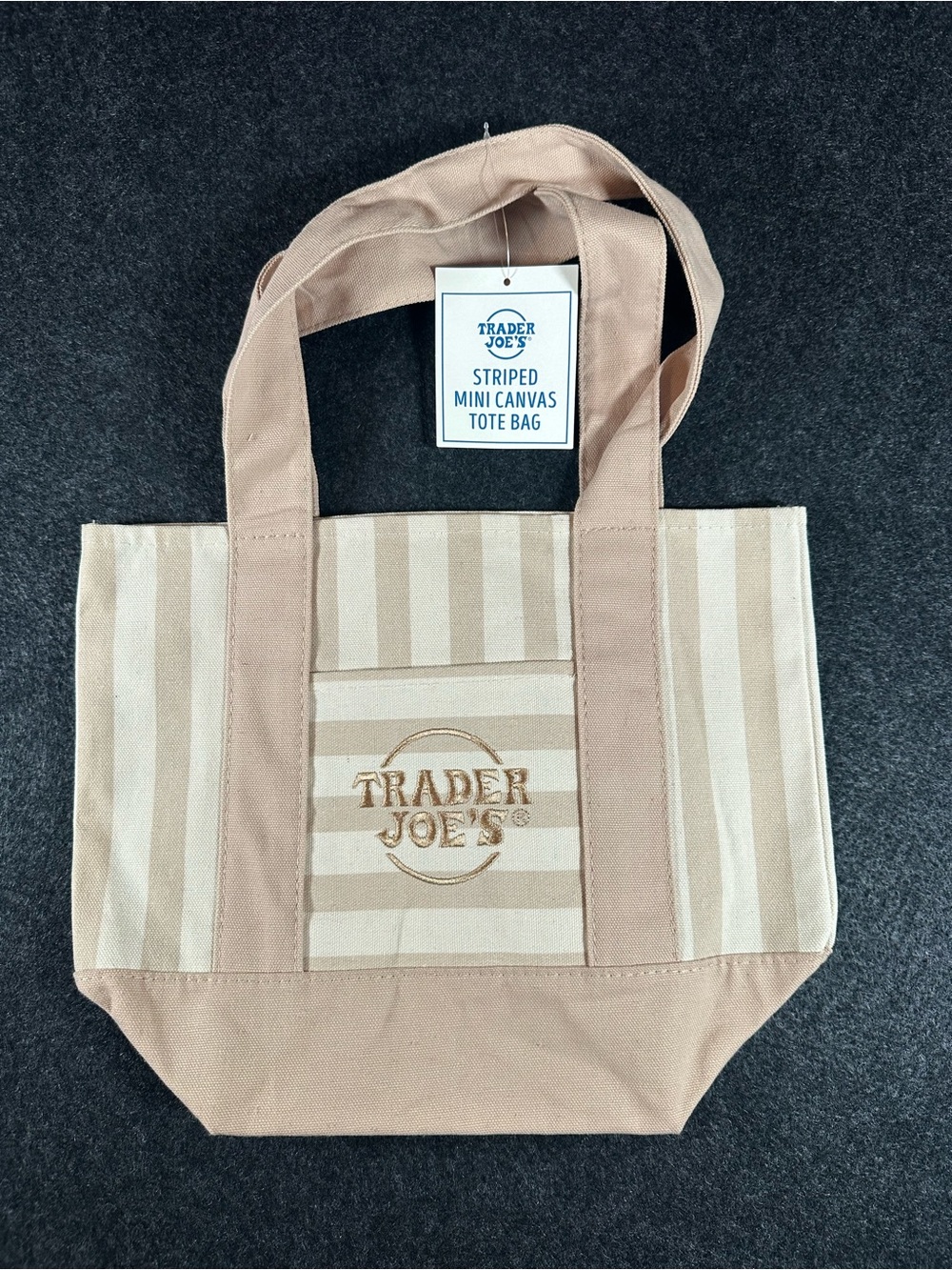 Trader Joe's Striped Mini Canvas Tote Bag Beige Tan Reusable Summer 2026